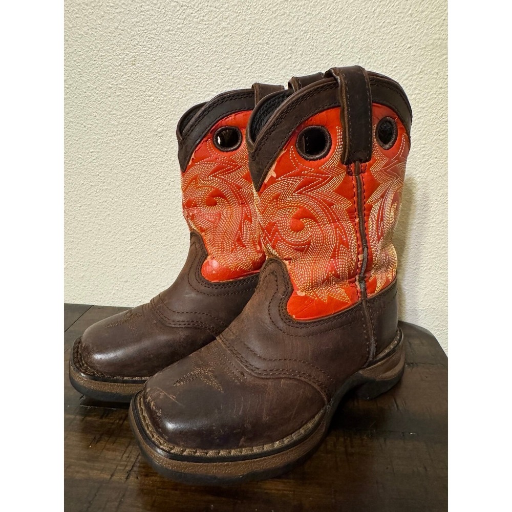 Lil' DURANGO Big Kid Saddle Western 8" Boots Saddle Brown/Orange